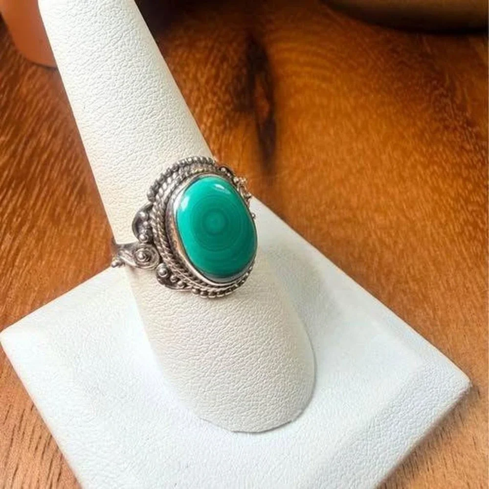Malachite Ring - Size 8 - 925 Sterling Silver